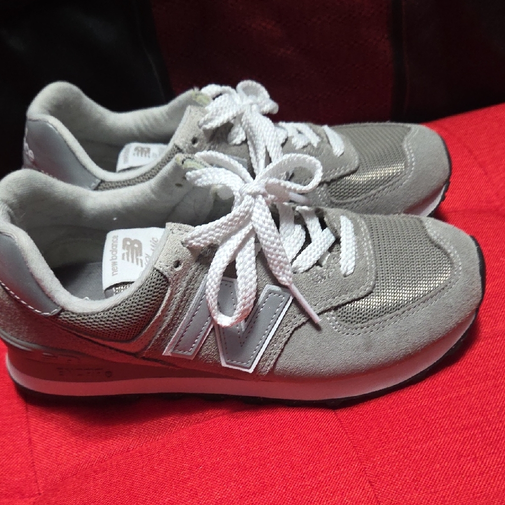 New Balance Kids' Gray and White Lace-Up Sneakers